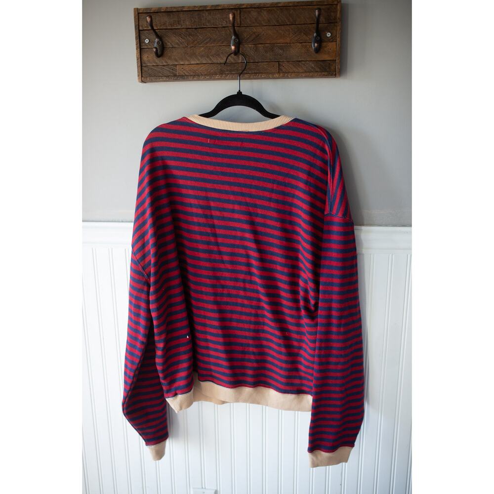 Free People Oversized Red and Navy Striped Sweatshirt - Picture 4 of 5